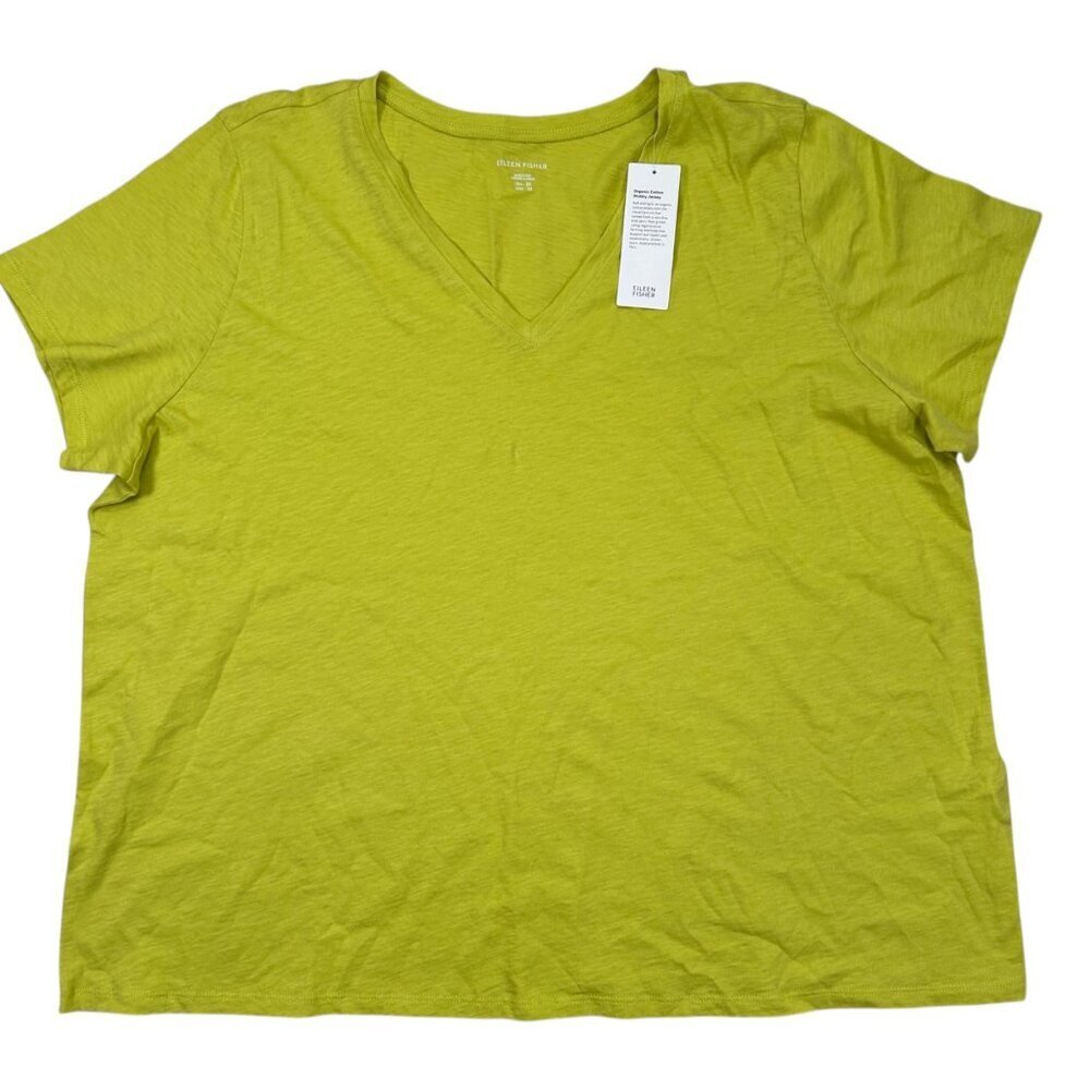 Eileen Fisher 2XL Organic Cotton V-Neck T Shirt Citron Casual Coastal - Picture 2 of 7